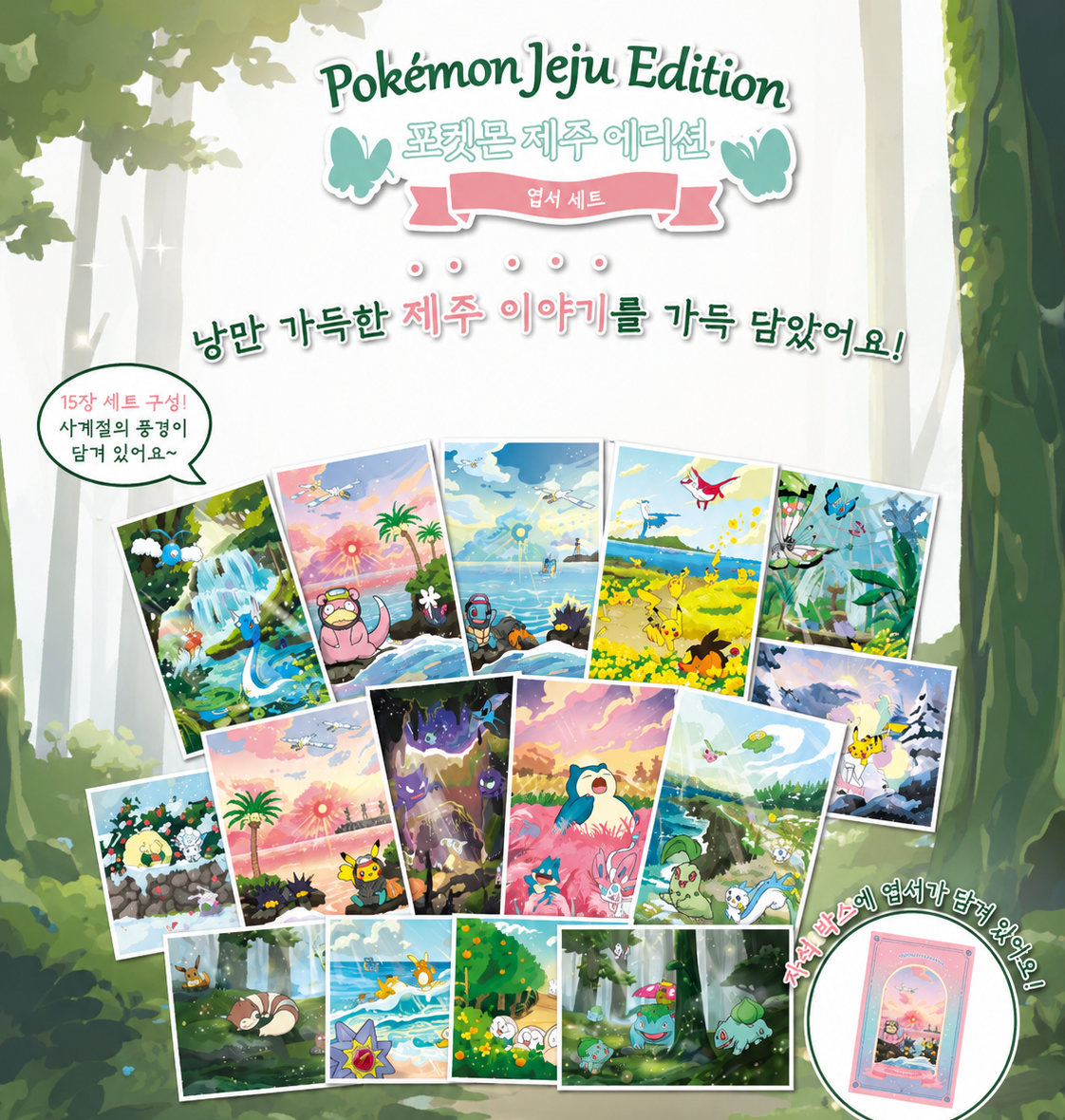 포켓몬 제주 한정판 엽서 박스 (15종, 미개봉)